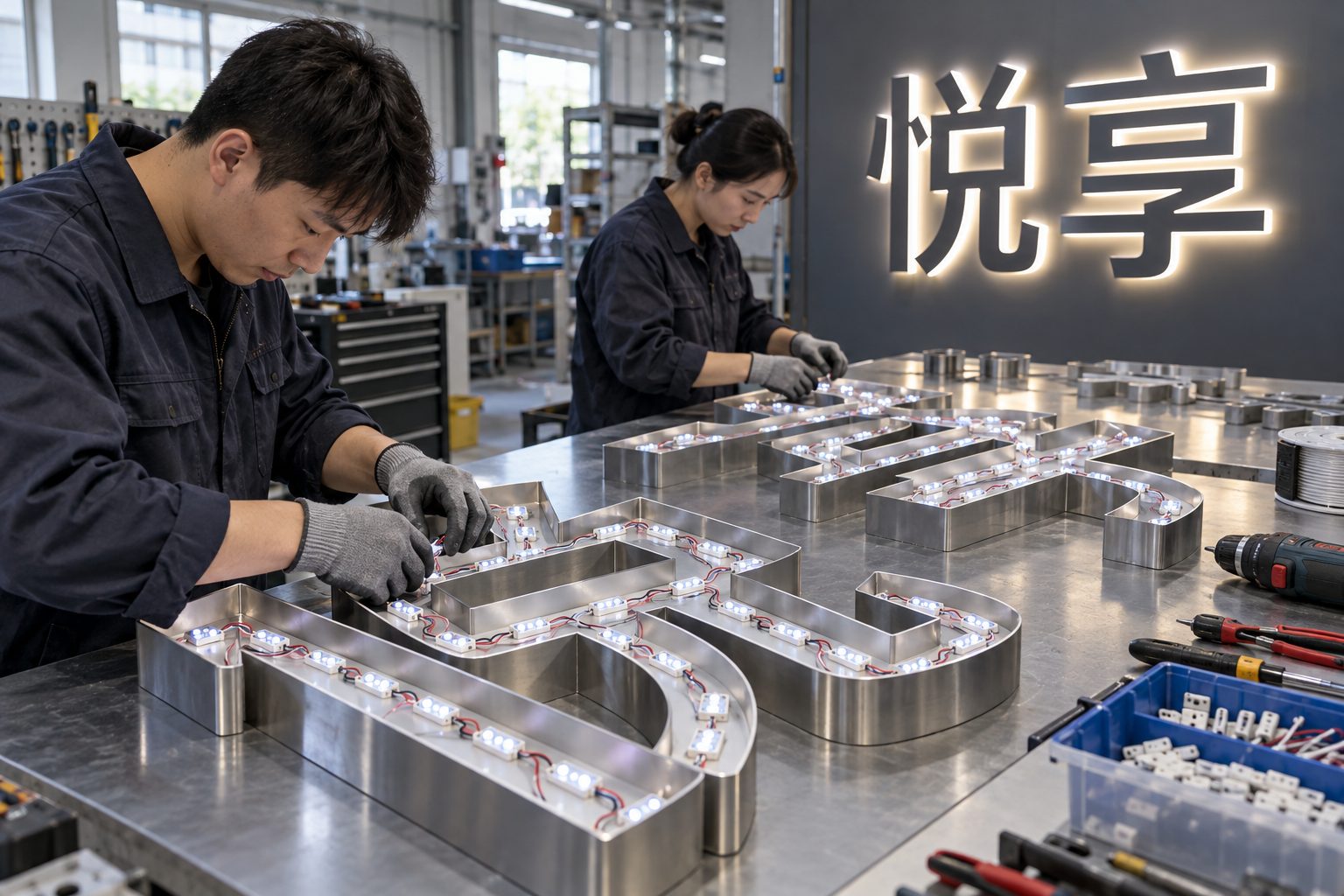 车间内发光字布灯与亮灯测试