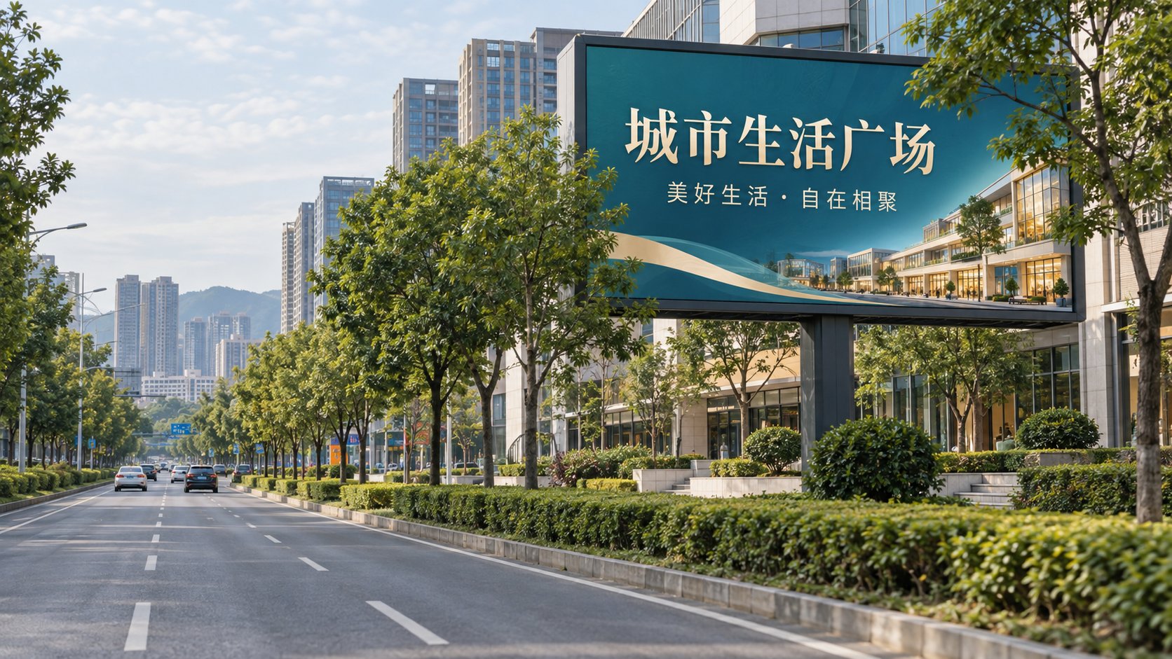 道路两侧树木可能遮挡路边户外广告牌