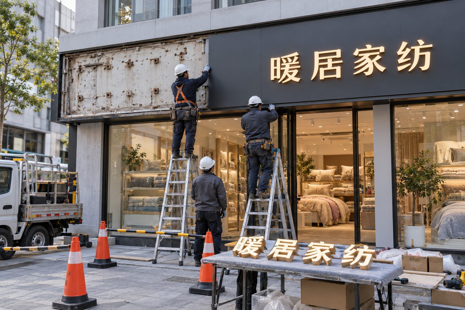 门头招牌翻新施工现场